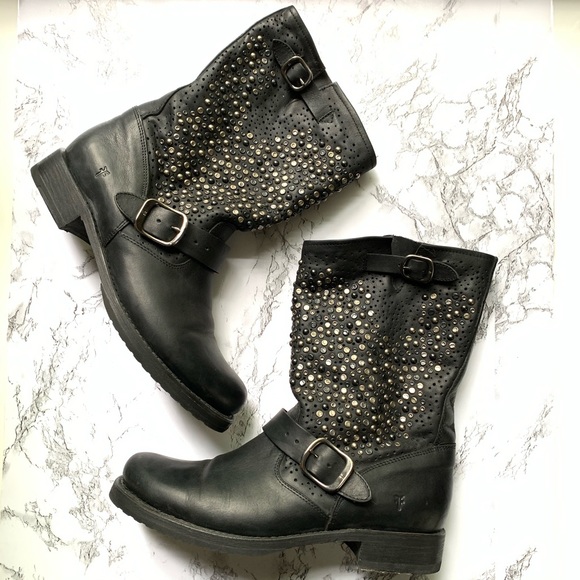 Frye Black Studded Combat Boots - Picture 5 of 13